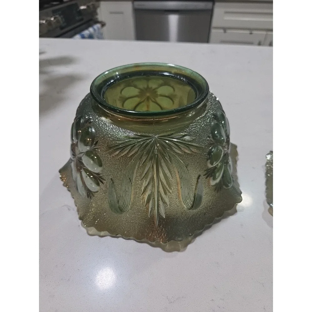 Antique Imperial Green Mayflower #474‎ C Carnival Glass Gas Lamp Shade